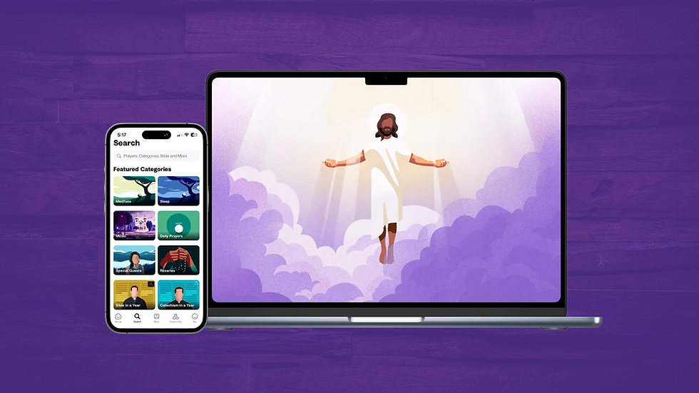 Jesus on a laptop on a purple background